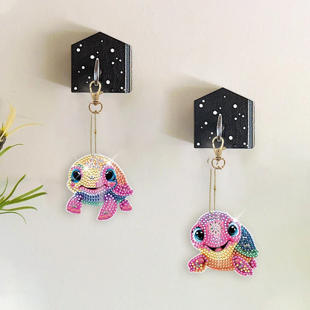 5pcs DIY Turtle Diamond Art Keychains Diamond Mosaic Kit Point Drill Key Ring(Double Side)