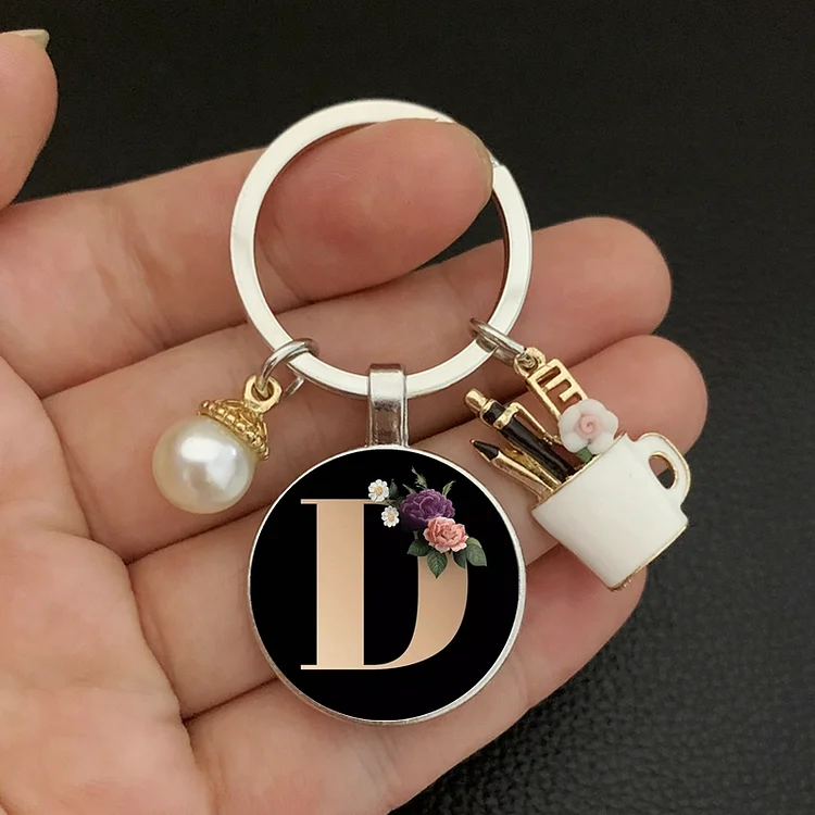 26 Initials charm enamel pen holder teacher's day gift keychain  A-Z letter pattern