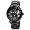 New Car Wheel Rim Watch With Scroll Creative Fashion Analog Watch, Black Dial Zinc Alloy Case Men's Watch, Stainless Steel Black Strap, Quartz Movement, Waterproof And Scratch-Resistant
