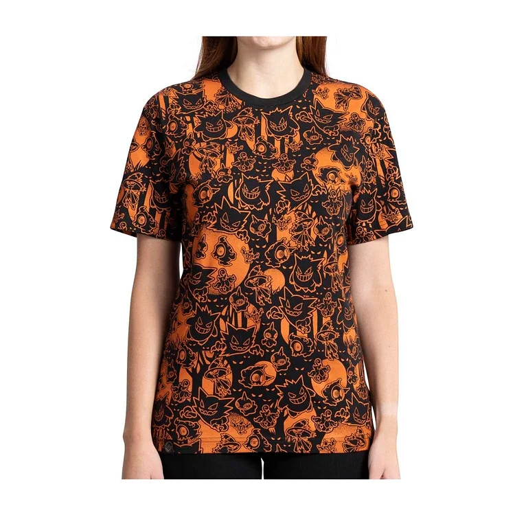 Pokémon Spooky Forest Pokémon Sweet Temptations Orange Allover-Print Relaxed Fit Crew Neck T-Shirt - Adult