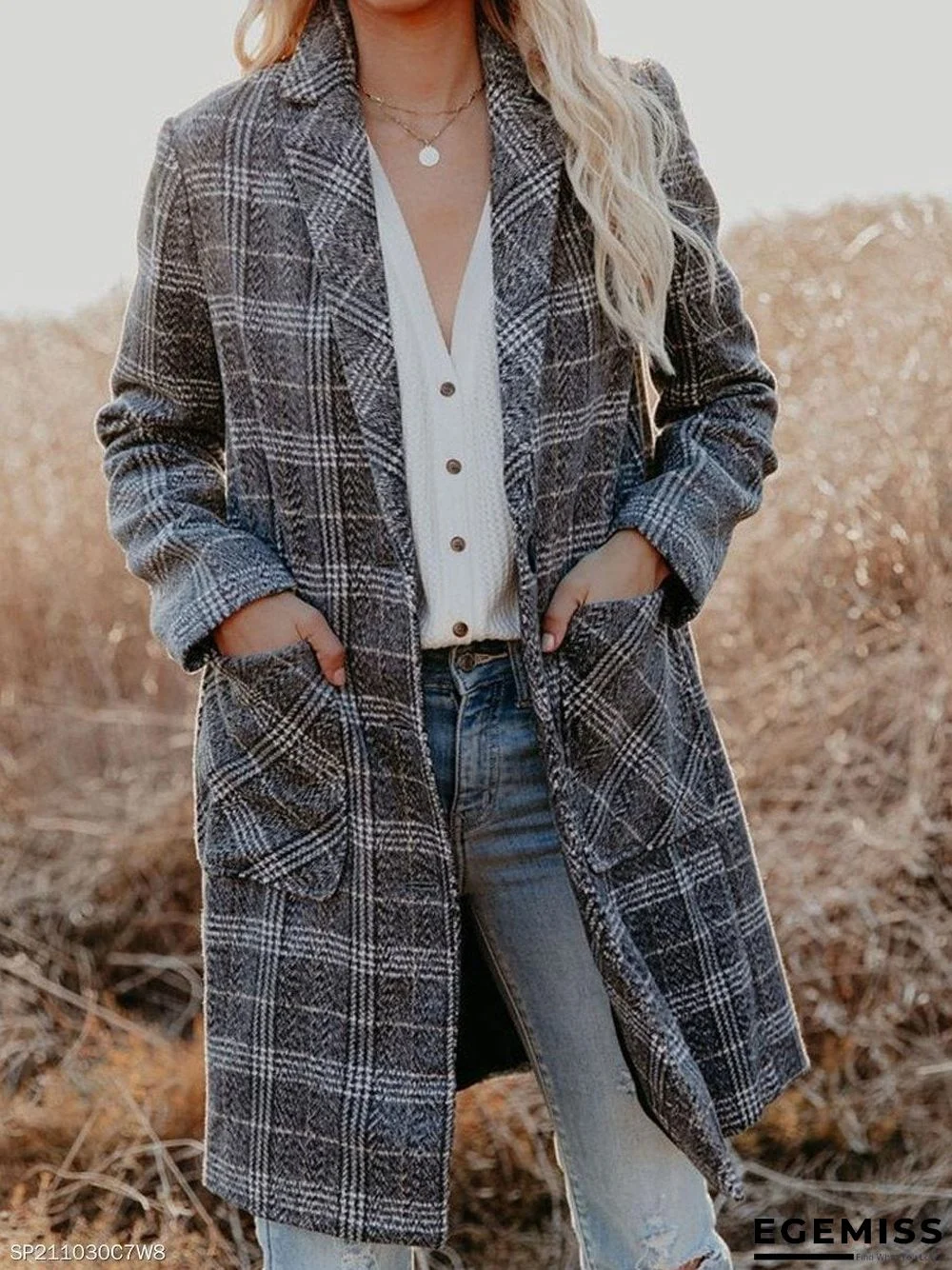 Plaid Lapel Slim-fit Coat | EGEMISS