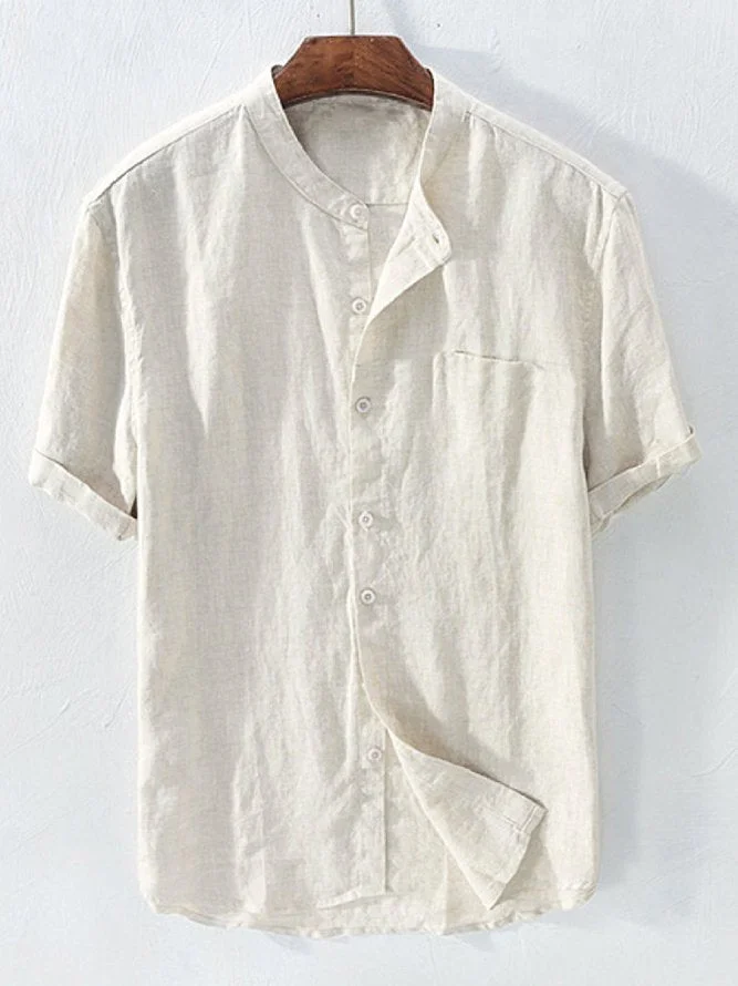 Men's Cotton Linen Short Sleeve Shirt Top-nanadresses