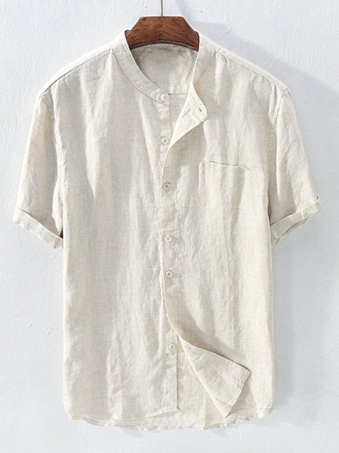 Men's Cotton Linen Short Sleeve Shirt Top