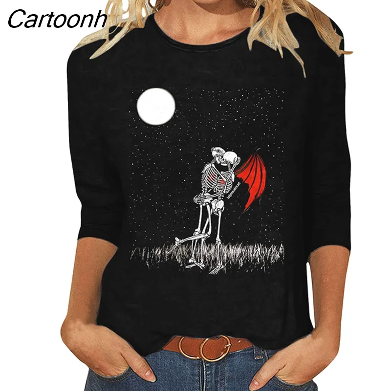 Cartoonh Printing Slim Shirts Fashion Design Women Trendy Casual Blouse Spring Autumn Casual O-neck Long Sleeve Pullover Tops