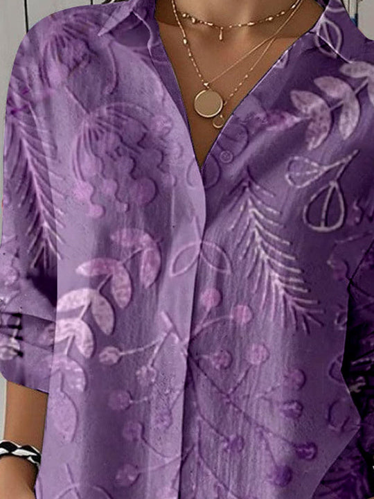 Women 3/4 Sleeve Shirt Collar Floral Printed Graphic Button Tops