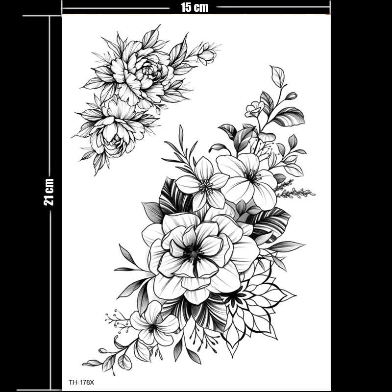 Sdrawing henna black lace mandala flowers sexy waterproof temporary tattoo for women thigh body tattoo sketch flower rose peony big