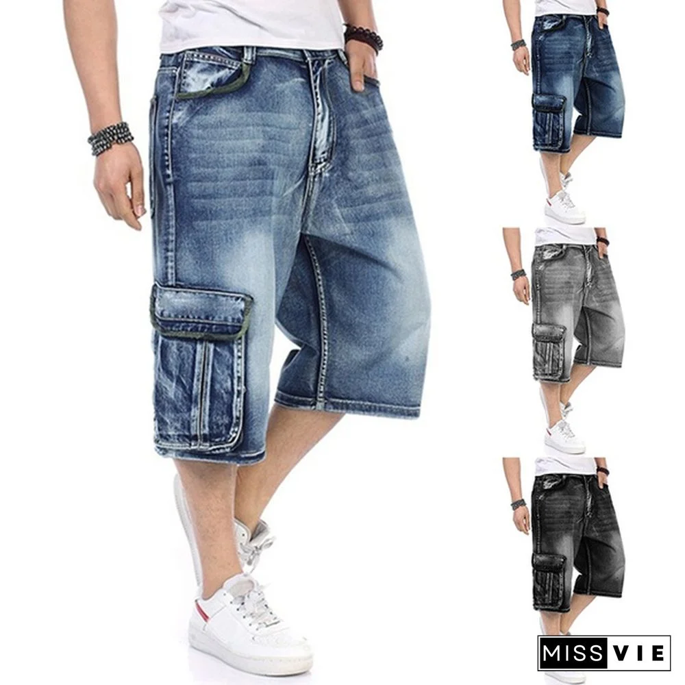 Plus Size S-5XL Men's Fashion Shorts Cargo Jeans Denim Shorts Casual Loose Style Waist Jean Shorts Size