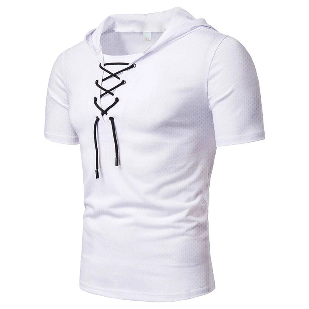 Smiledeer Lace-up short-sleeved hooded T-shirt