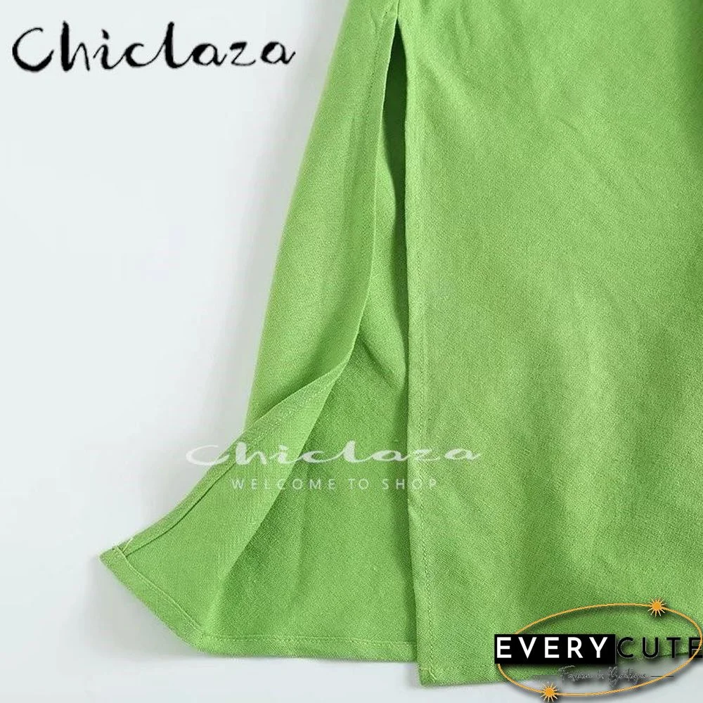 Summer Women Fashion Sleeveless Linen Slip Party Dresses Female Slim Solid Color Simple Casual Midi Dress