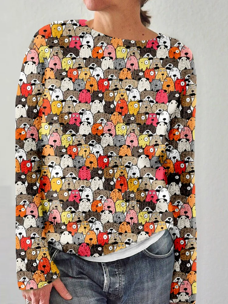 Comstylish Colorful Dogs Pattern Casual Cozy Sweater
