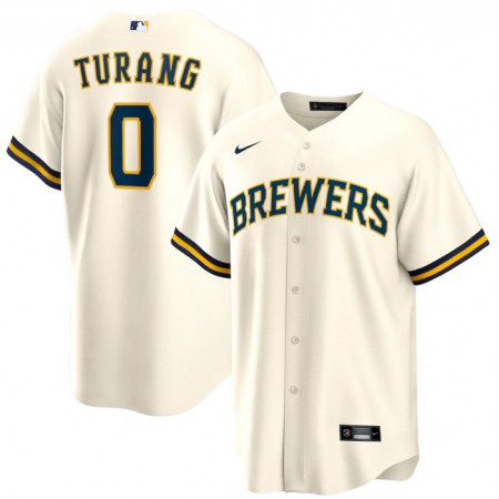 Men's Milwaukee Brewers #0 Brice Turang  Cream Cool Base Stitched Jersey