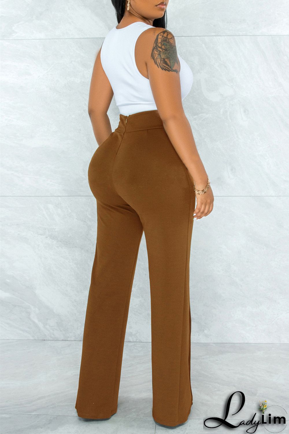 White Fashion Casual Solid Basic Regular High Waist Trousers