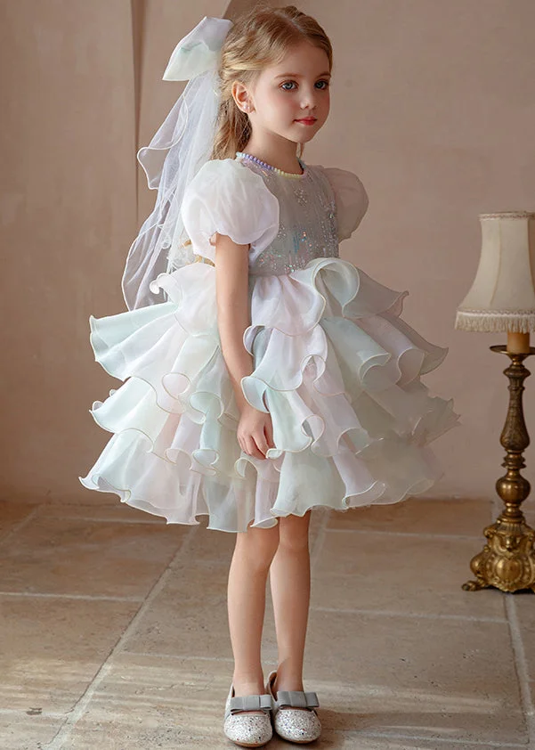 Original Design White Sequins Patchwork Girls Party Dress Summer