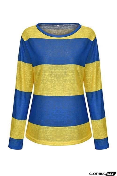 Color Block Stripe Long Sleeve T Shirt