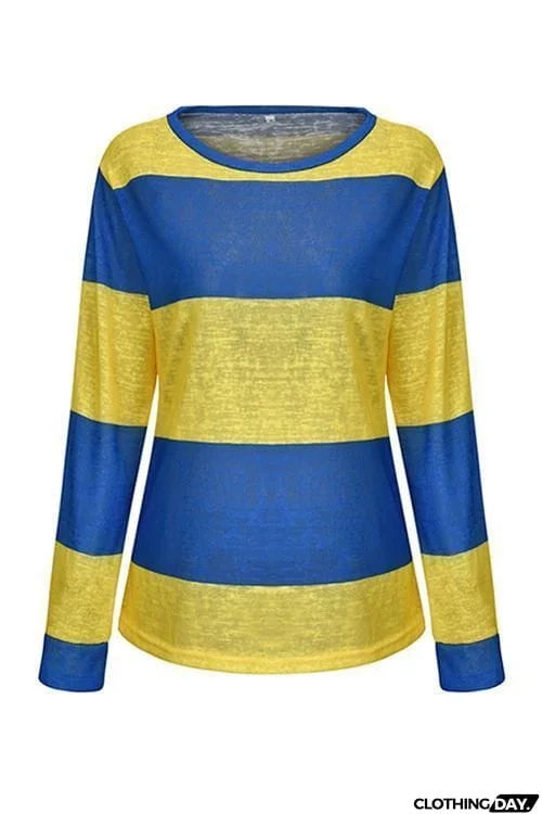 Color Block Stripe Long Sleeve T Shirt