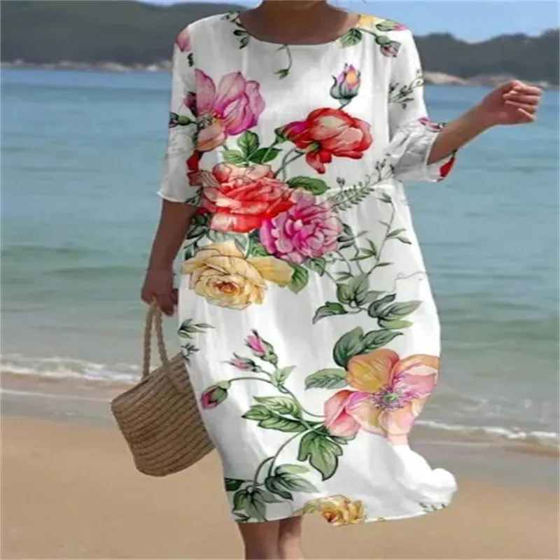 Churchf Churchf New Women's Floral Art Print Leisure Vacation Dress