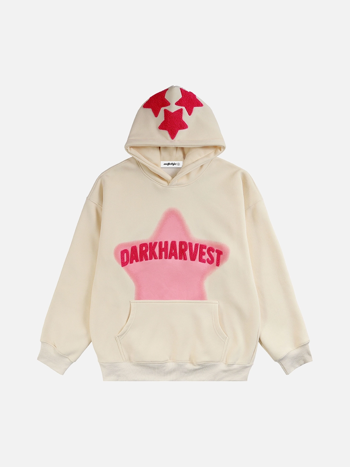 Apricot Embroidery Flocked Stars Hoodie Front