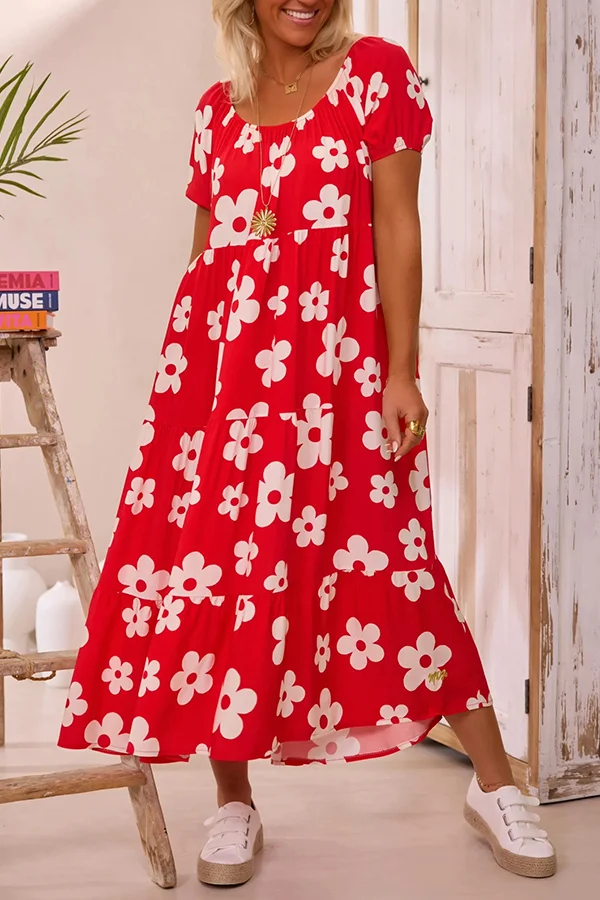 Plus Size Floral Print Off The Shoulder Dress