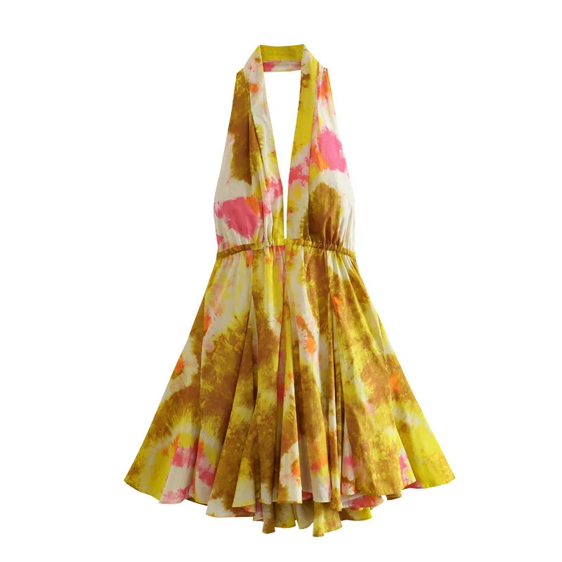 Toloer Toloer Summer New Fashion V Collar Sling Sexy Print Hanging Neck Collar Short Dress Woman-Outfit Ideas