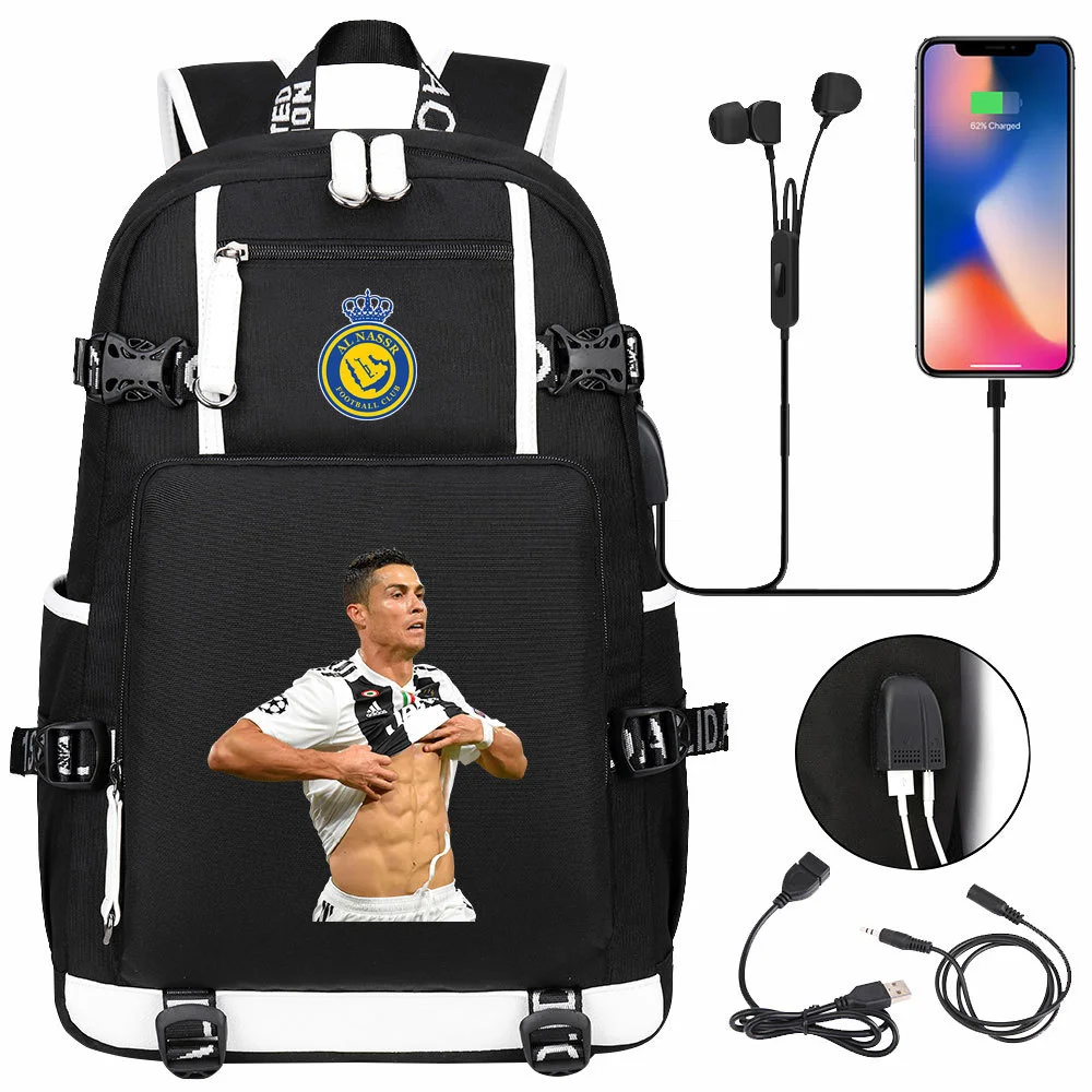 Buzzdaisy Cristiano Ronaldo Themed Backpack with USB Charging and Laptop Capacity