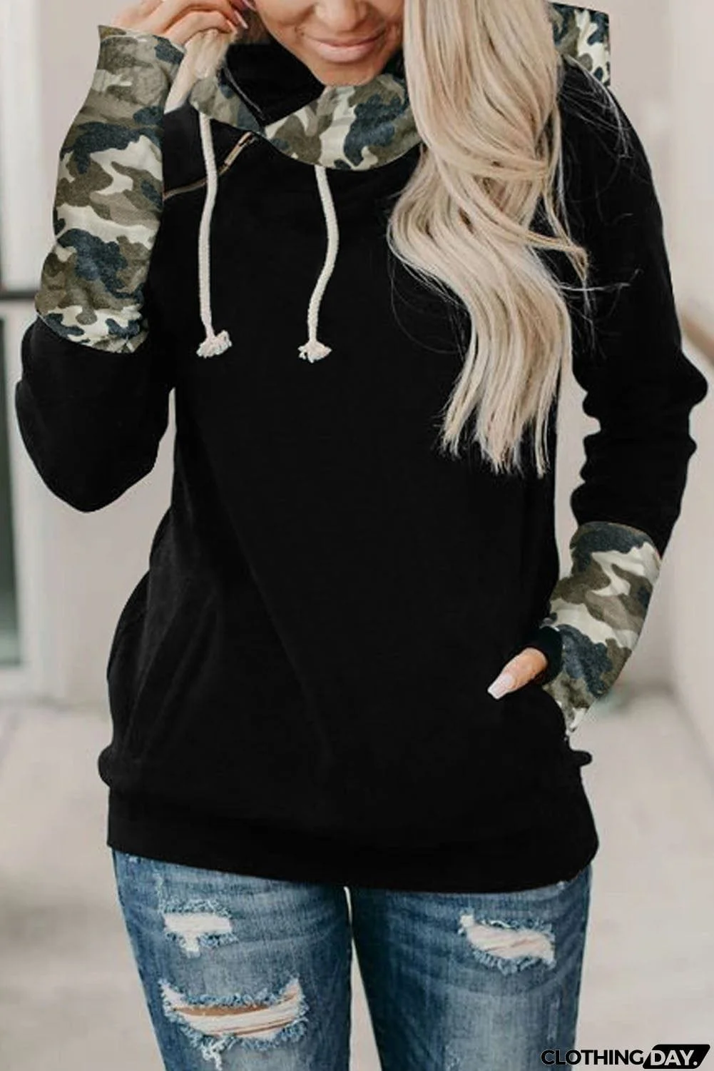 Plaid Double Hoods Thumb Hole Hoodie