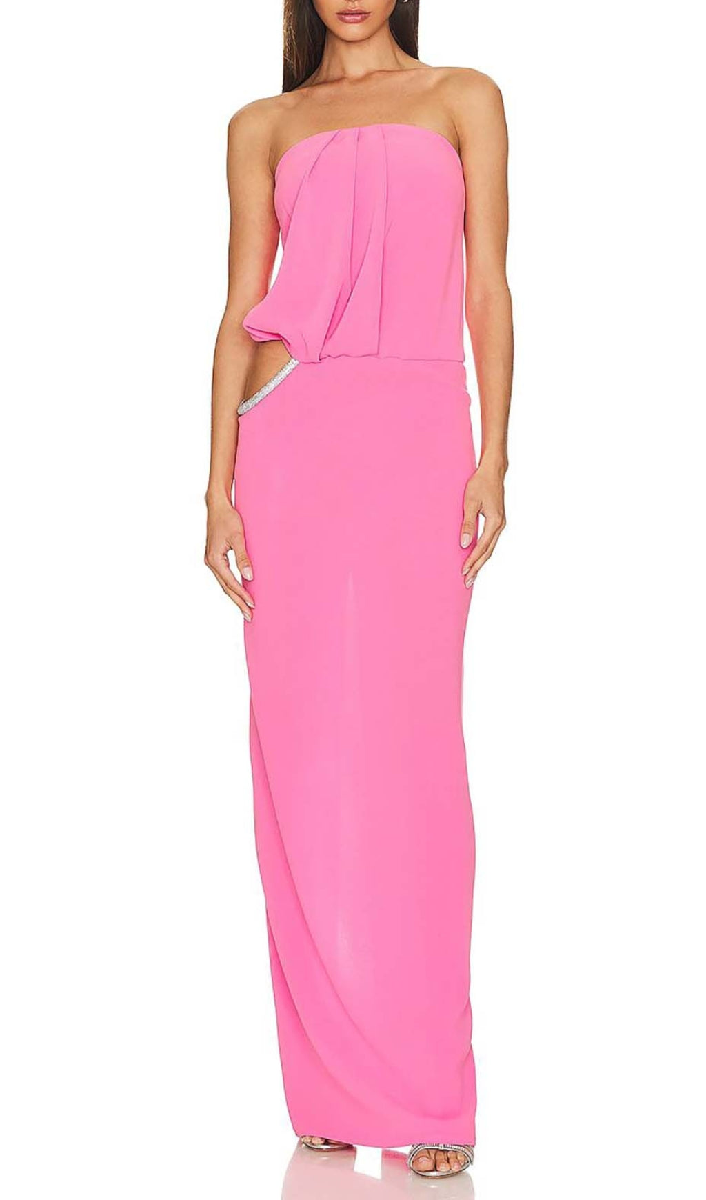 Cutout Strapless Maxi Dress In Pink Flowering Girl