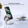 3-in-1 Foldable Magnetic Wireless Charging Stand with 15W Fast Charging Compatible with iPhone, Apple Watch, and AirPods