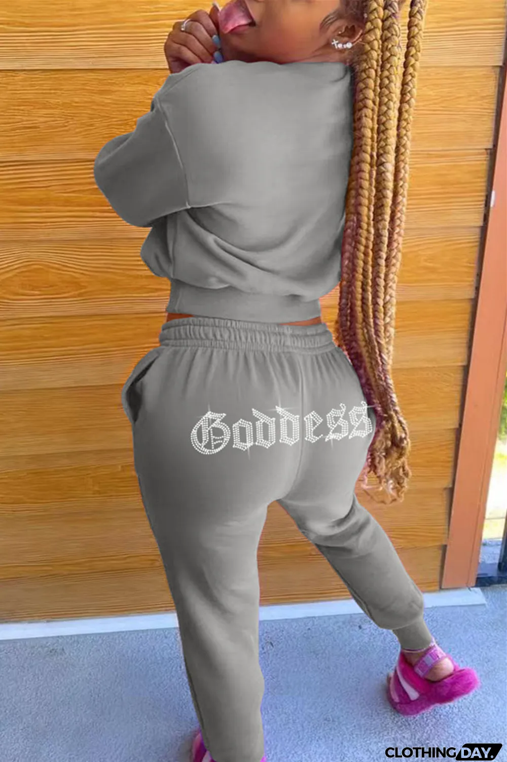 Black Fashion Casual Solid Hot Drill O Neck Long Sleeve Two Pieces