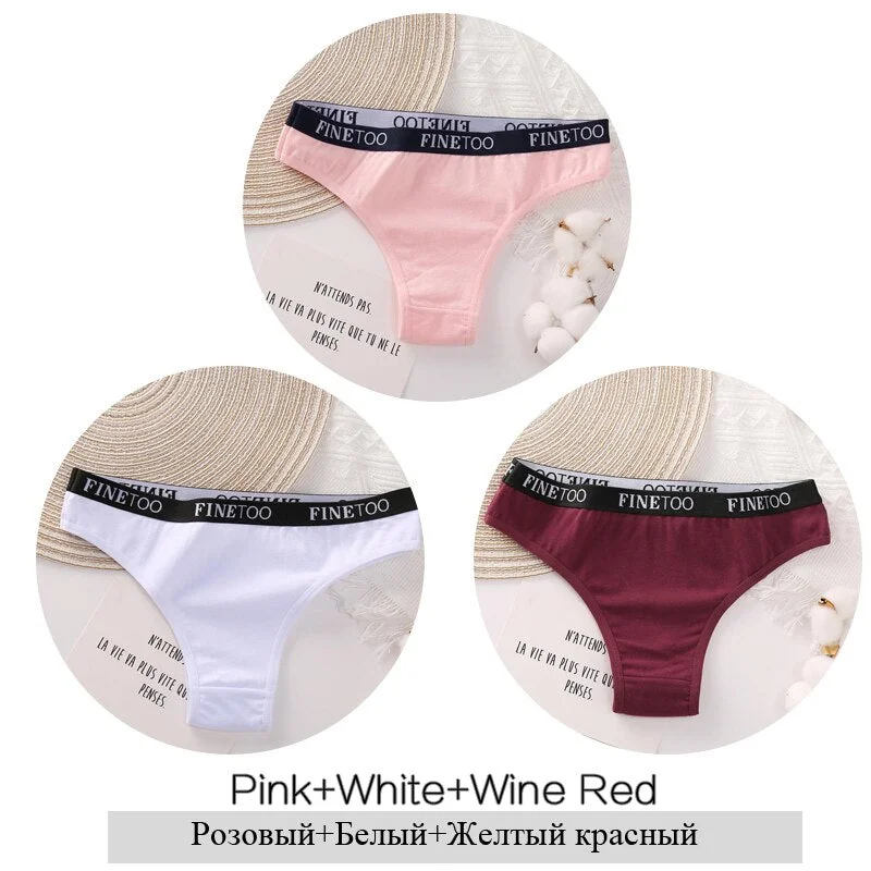 FINETOO Cotton Brazilian Panties Women Letter Underwear Ladies Low Waist Female Underpants Girls Soft Panty Comfortable Lingerie