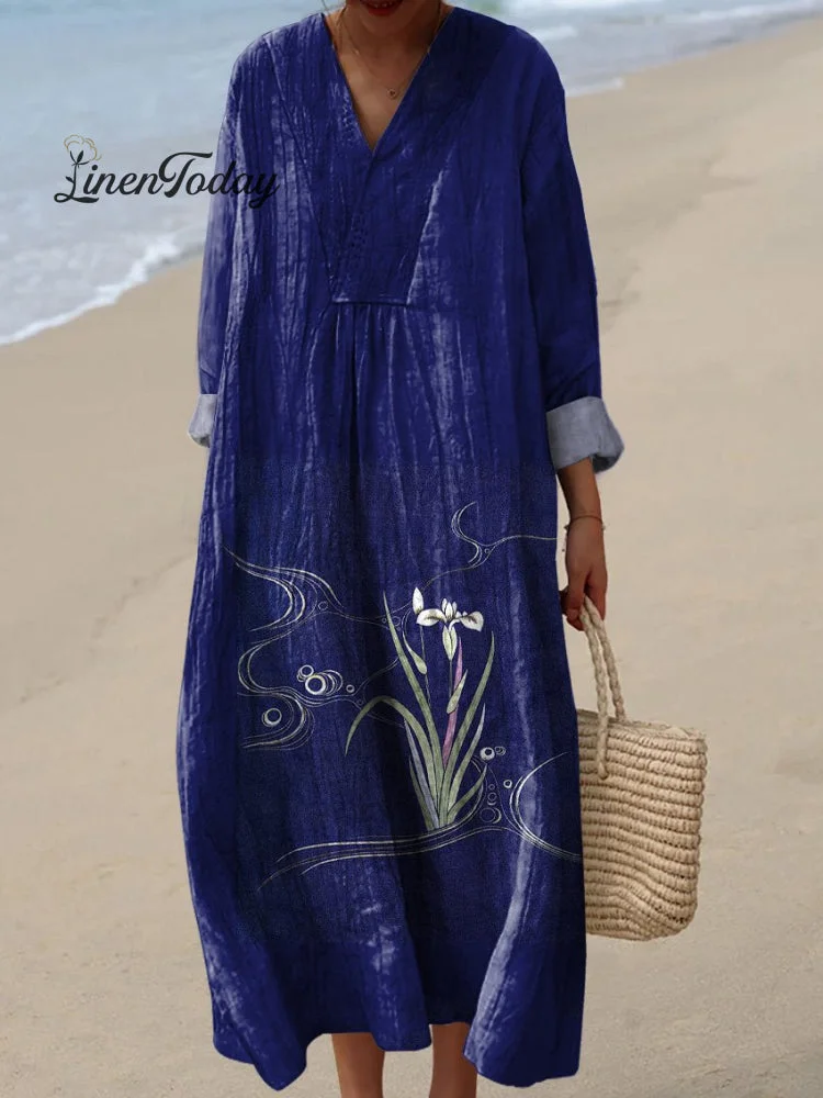 Japanese Daffodil Floral Art Printed Women's Dress