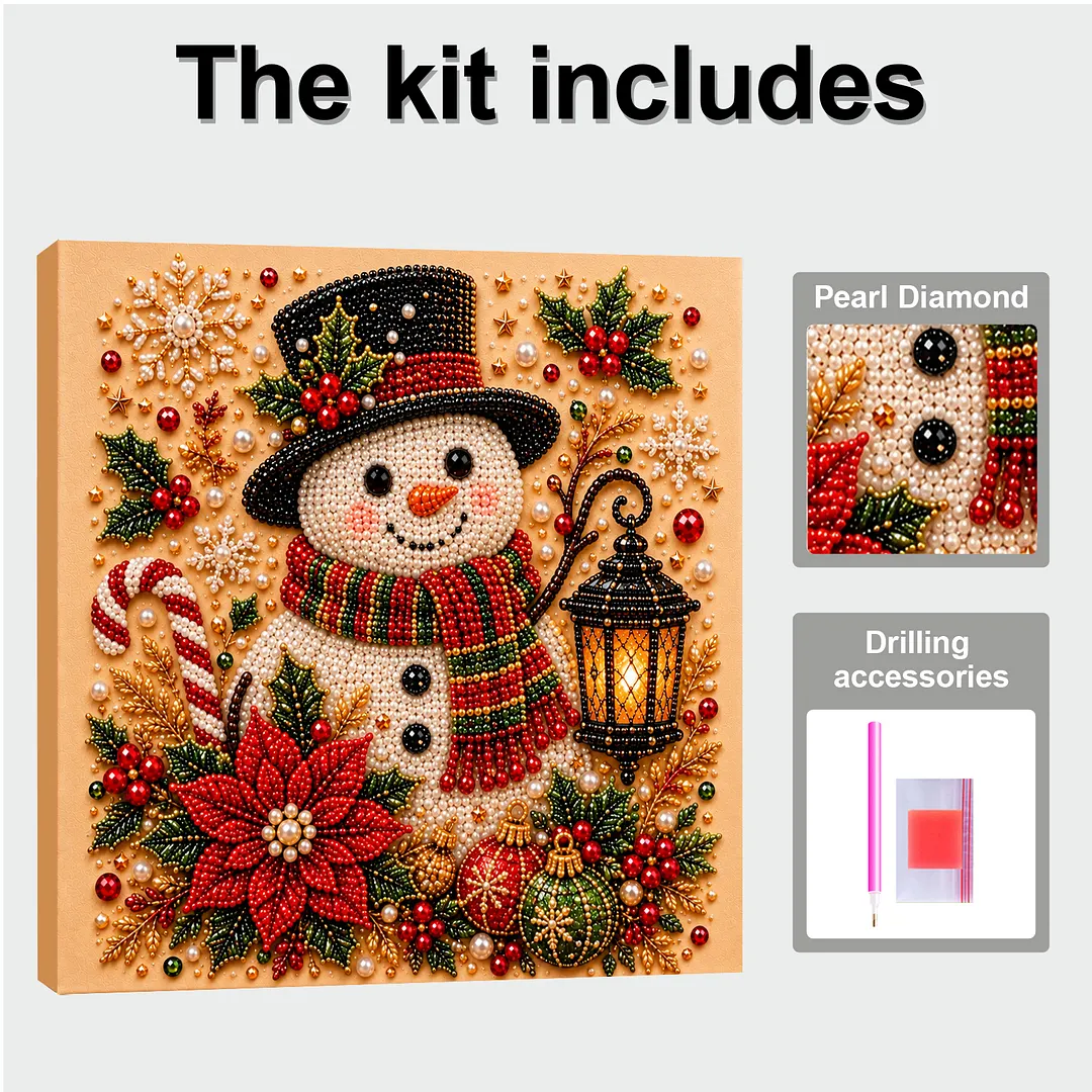 Framed Pearl Painting Kit Snowman Black Hat for Adults 7.87x7.87in