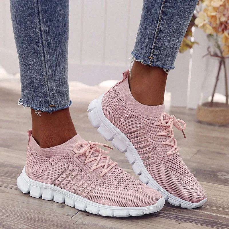 Women Shoes 2022 Summer Mesh Breathable Sneakers Women Platform Casual Sport Shoes Women Comfort Lace Up Running Shoes Plus Size