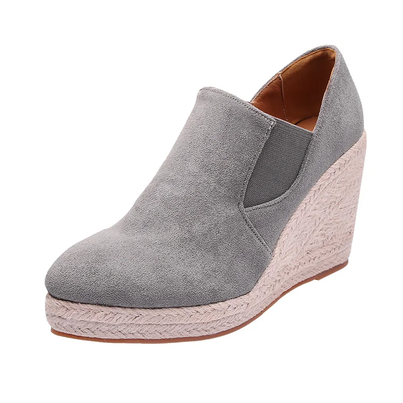 Wongn Wongn And Winter New Pointed Slope With Thick Bottom High Heel Deep Mouth Single Shoes Female Grass Woven Hemp Rope Bottom