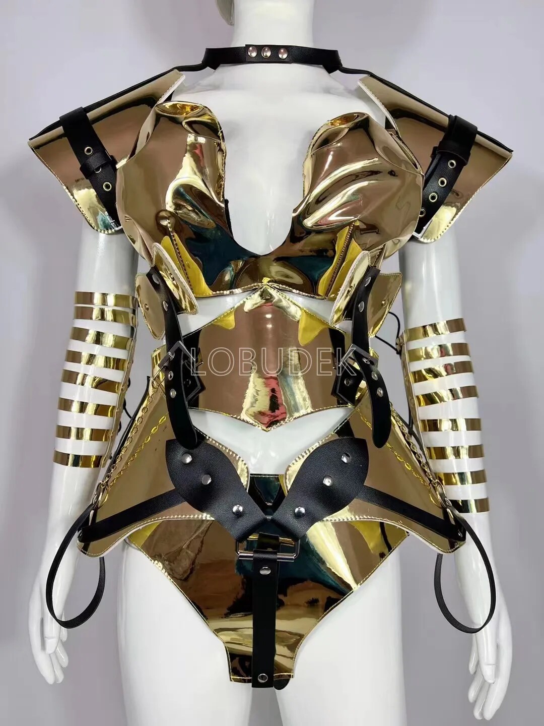 VCSHOES Gold Silver Metal Armor Rave Outfit Stage Wear Future Warrior Technology Cosplay Costume Bar Gogo Nightclub Performance Clothes