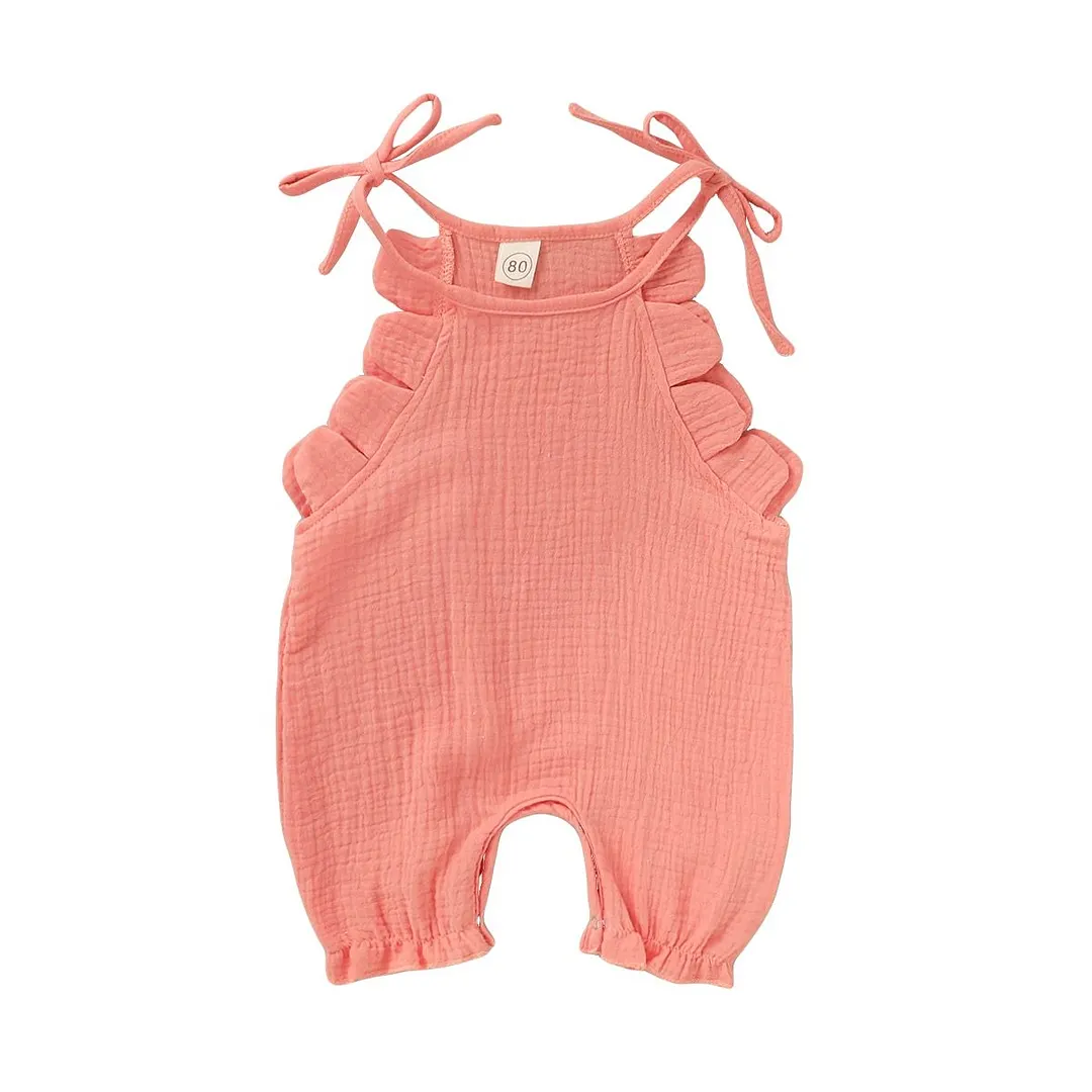 2020 Baby Summer Clothing Newborn Toddler Baby Girl Clothes Ruffled Sleeveless Solid Romper Jumpsuit Cotton Linen Outfit