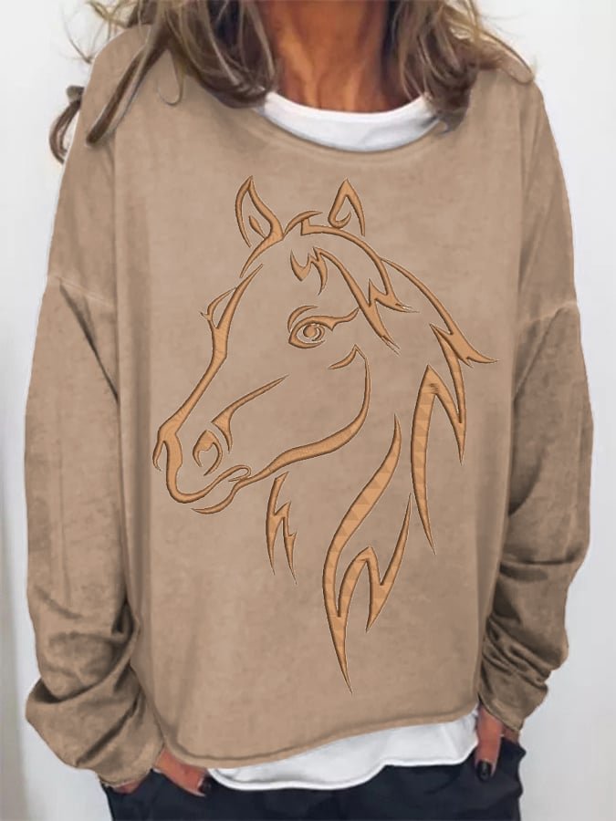 Women's Western Retro Casual Print Loose Sweater