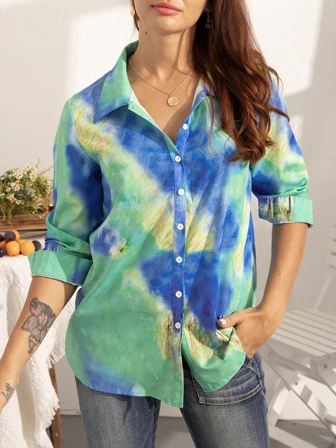 Green Cotton-Blend Long Sleeve Shirts & Tops