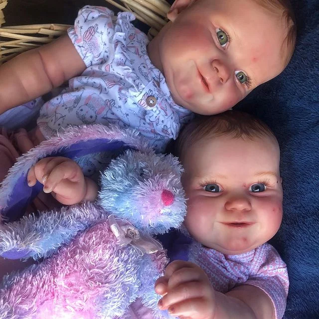 (New)20" Real Looking Lifelike Handmade Silicone Smile Reborn Twin Sisters Julia and Sydney