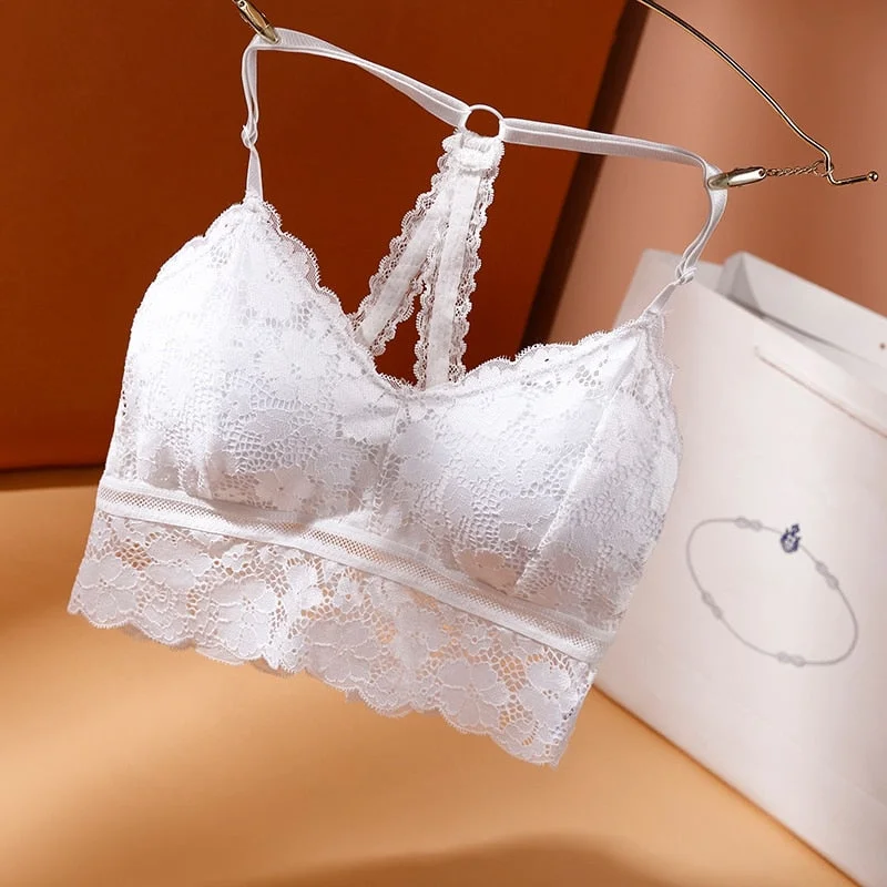 Women Hollow Out Bralette Solid Color Beauty Back Lace Underwear Sexy Vest Female Padded Wireless Bra Seamless Lingerie