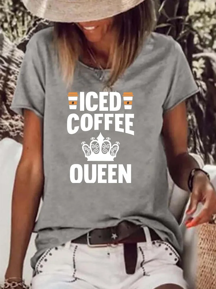 Womens Iced Coffee Queen Raw Hem Tee