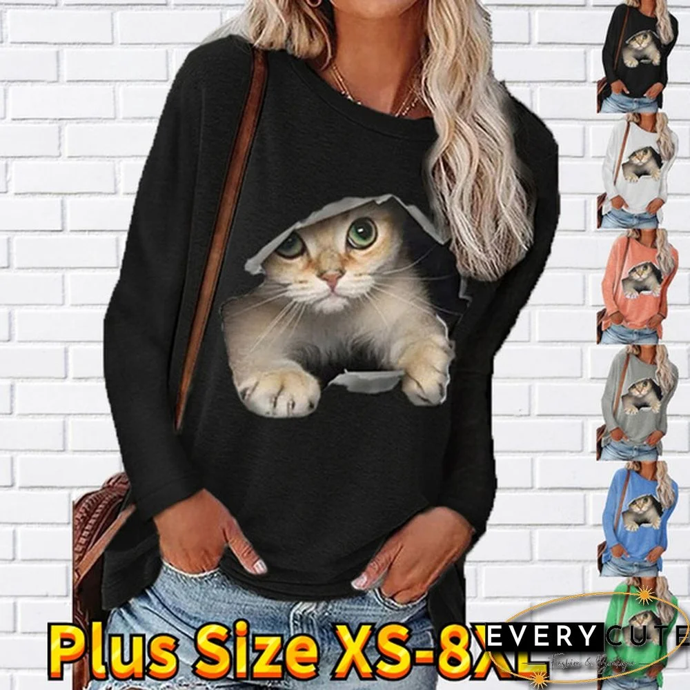 Winter Fashion Women Clothing Feather Printed Casual Sweatshirt Long Sleeve Tops T-shirt Blouse Ladies Round Neck Pullover Sweater Plus Size XS-8XL