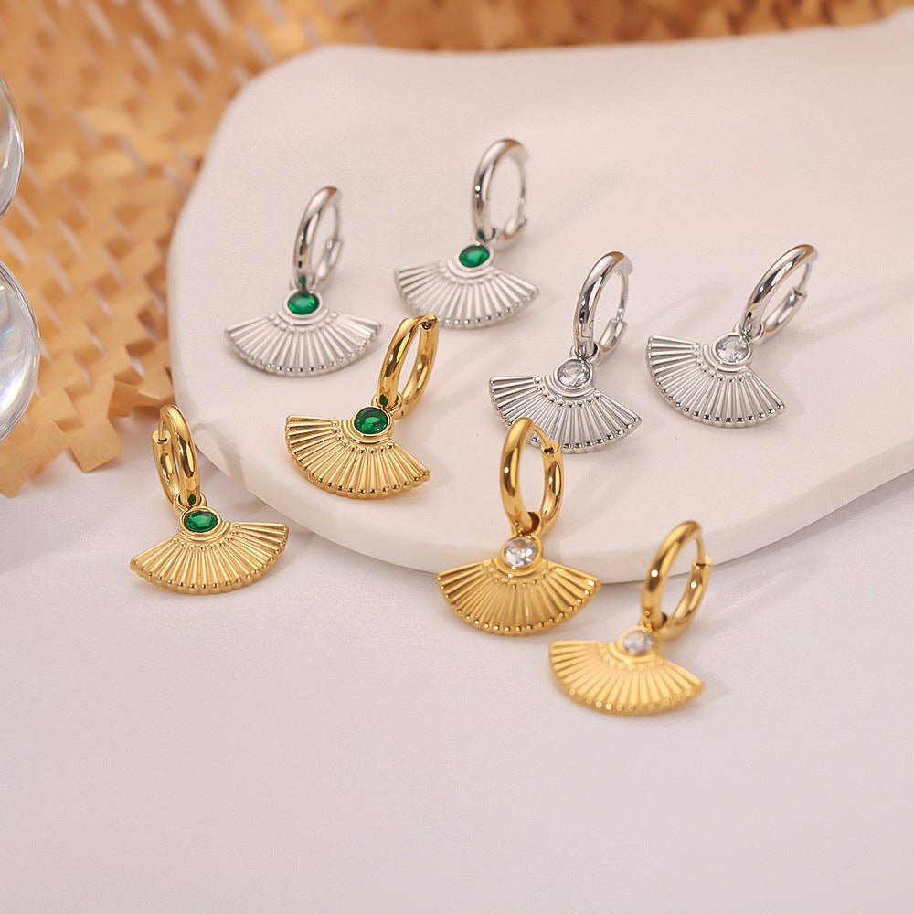 IG Style Dress Fan-Shape Mermaid Tail Geometric Leaf Stainless Steel Electroplating Earrings