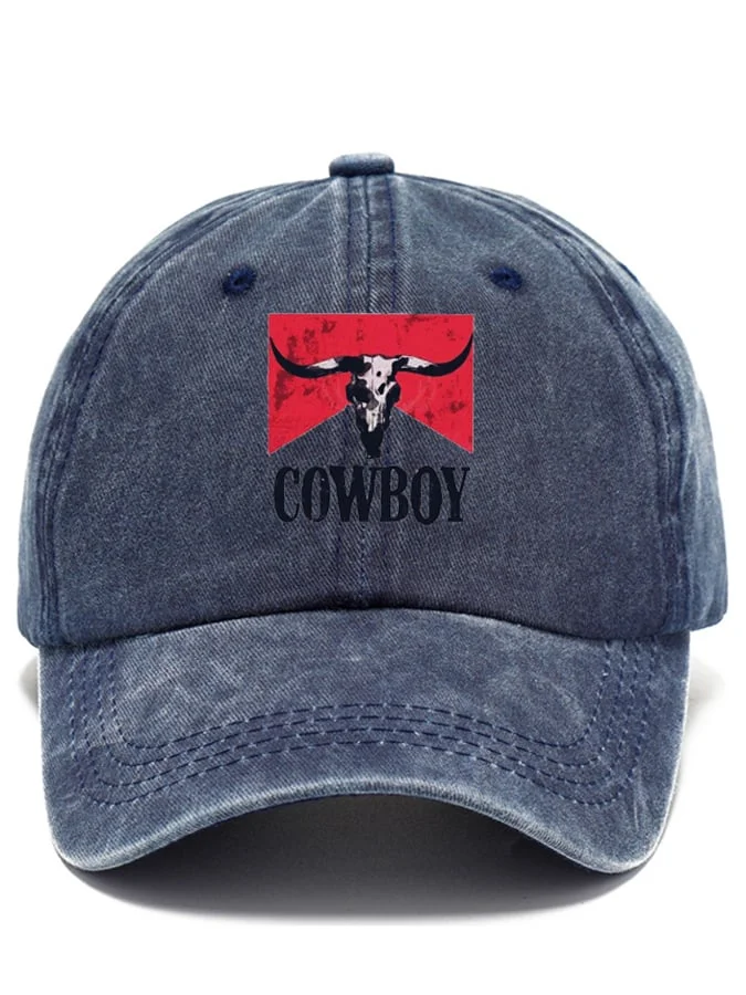 Distressed Washed Cotton Print Baseball Hat