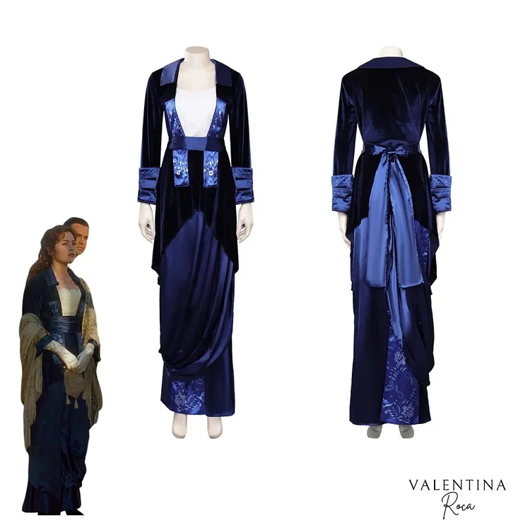 Titanic Rose Blue Velvet Gown Outfit Cosplay Costume