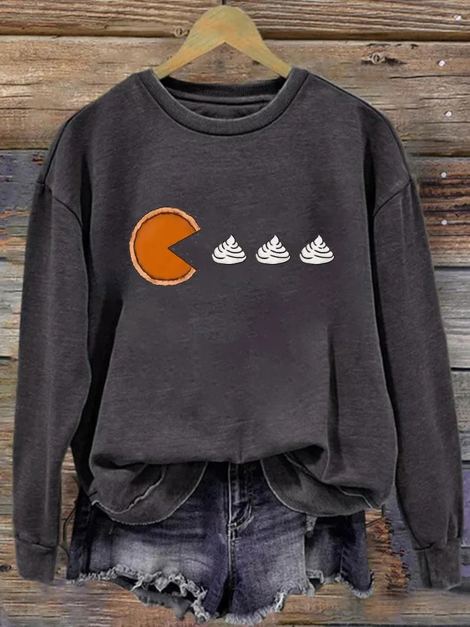 Women's Pumpkin Pies Thanksgiving Printed Round Neck Long Sleeve Sweatshirt socialshop