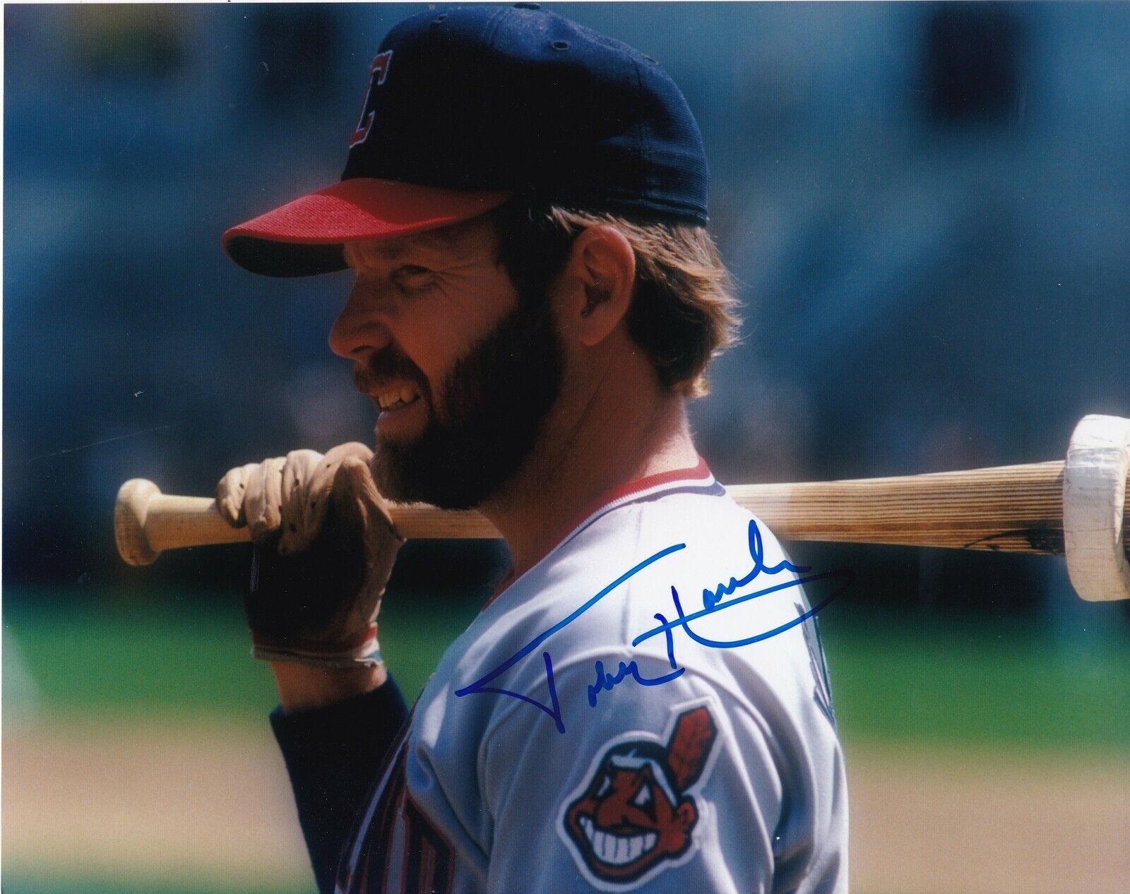 TOBY HARRAH CLEVELAND INDIANS ACTION SIGNED 8x10