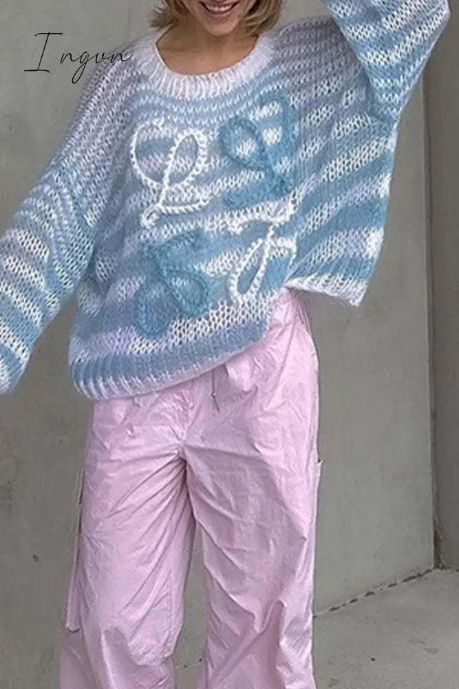 Ingvn - Casual Striped Patchwork O Neck Tops Light Blue / S Tops/Sweaters & Cardigans
