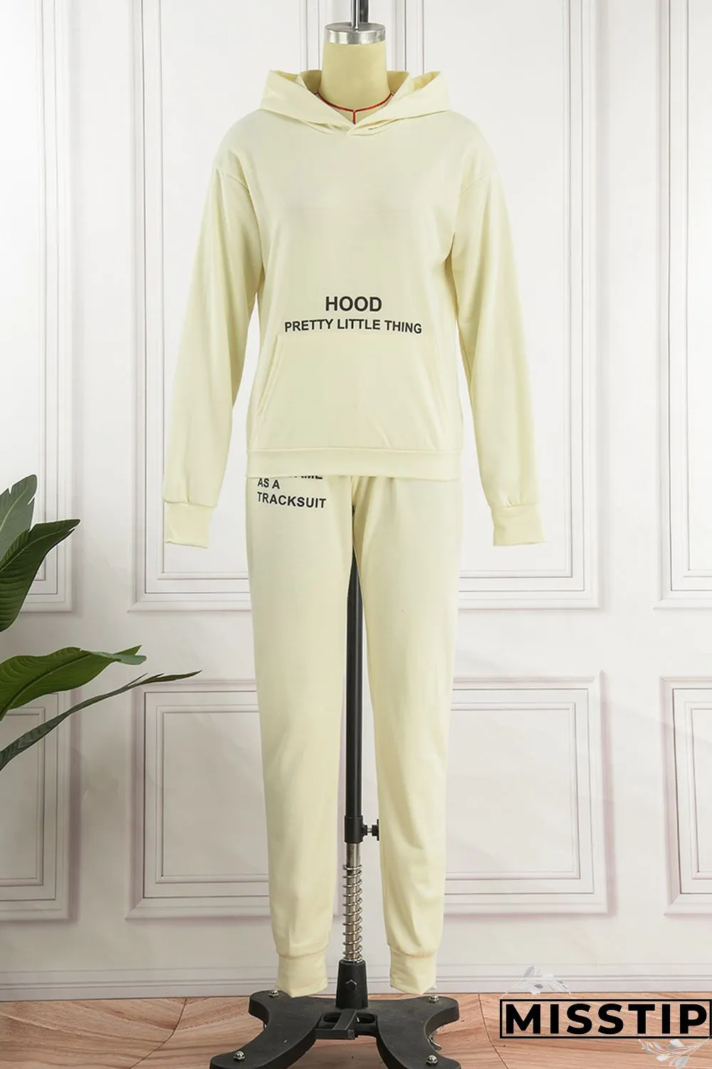 Blue Casual Letter Print Patchwork Hooded Collar Long Sleeve Two Pieces