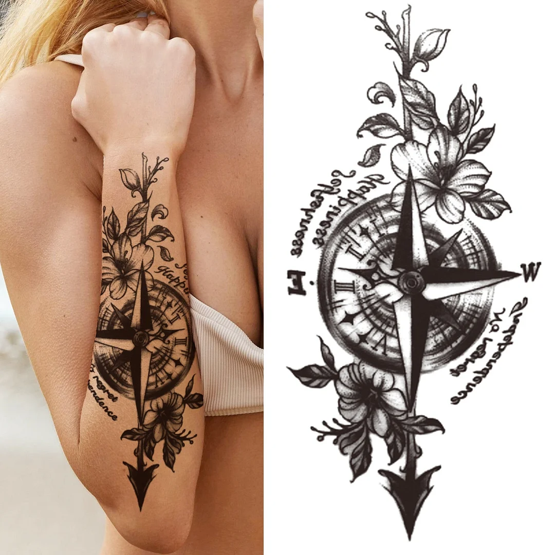 Lily Chains Flower Temporary Tattoos For Women Girl Black Butterfly Dream Catcher Tattoo Sticker Fake Rose Sexy Tatoos Back Body