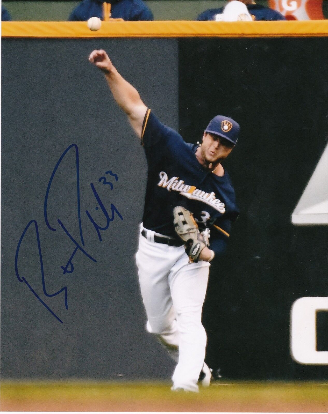 BRETT PHILLIPS MILWAUKEE BREWERS ACTION SIGNED 8x10